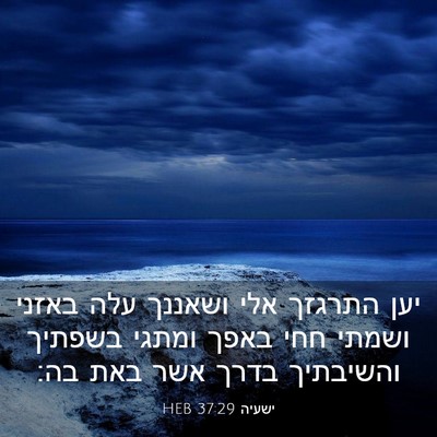 Picture 03 - ישעיה 37:29 HEB - יען התרגזך אלי ושאננך עלה - Bible Verse Picture