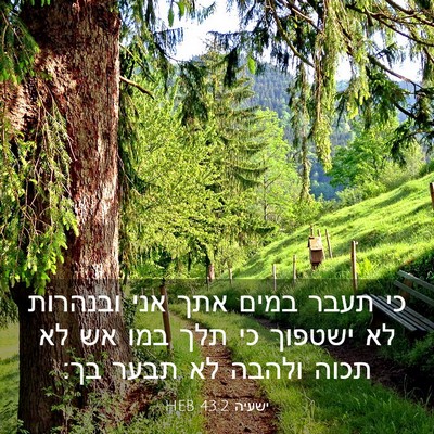 Picture 03 - ישעיה 43:2 HEB - כי תעבר במים אתך אני - Bible Verse Picture