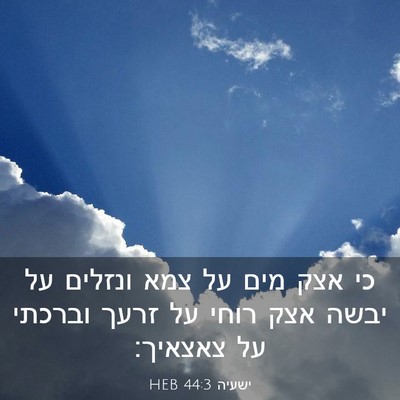 Picture 03 - ישעיה 44:3 HEB - כי אצק מים על צמא ונזלים על - Bible Verse Picture