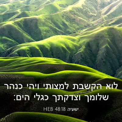 Picture 03 - ישעיה 48:18 HEB - לוא הקשבת למצותי ויהי כנהר - Bible Verse Picture