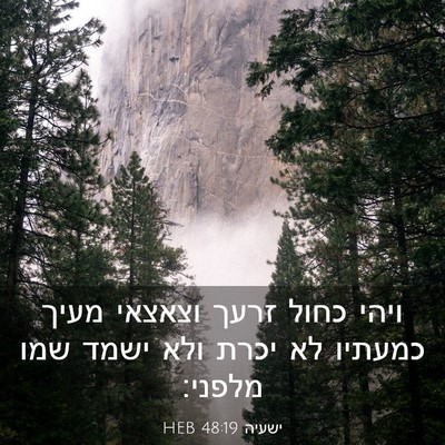 Picture 03 - ישעיה 48:19 HEB - ויהי כחול זרעך וצאצאי מעיך - Bible Verse Picture