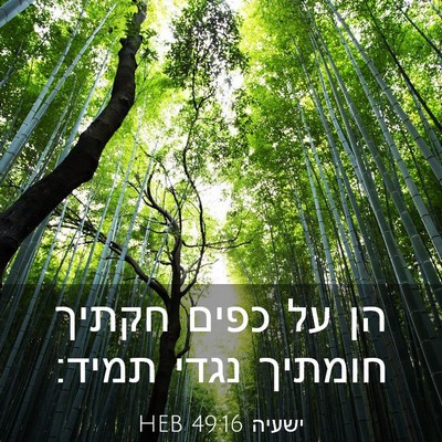 Picture 03 - ישעיה 49:16 HEB - הן על כפים חקתיך חומתיך - Bible Verse Picture