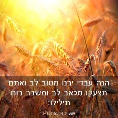Picture 03 - ישעיה 65:14 HEB - הנה עבדי ירנו מטוב לב ואתם - Bible Verse Picture