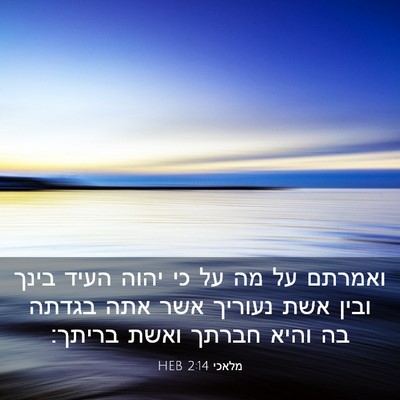 Picture 03 - מלאכי 2:14 HEB - ואמרתם על מה על כי יהוה - Bible Verse Picture