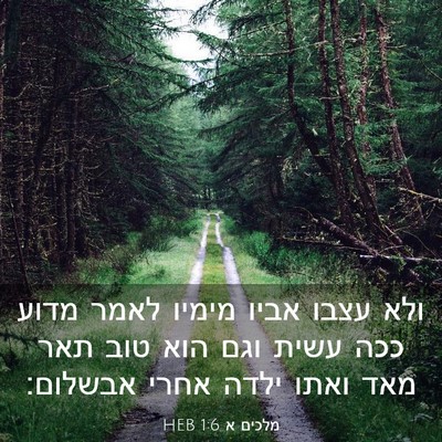Picture 03 - מלכים א 1:6 HEB - ולא עצבו אביו מימיו לאמר - Bible Verse Picture