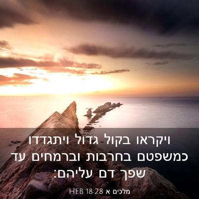 Picture 03 - מלכים א 18:28 HEB - ויקראו בקול גדול ויתגדדו - Bible Verse Picture
