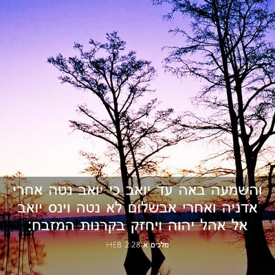 Picture 03 - מלכים א 2:28 HEB - והשמעה באה עד יואב כי יואב - Bible Verse Picture