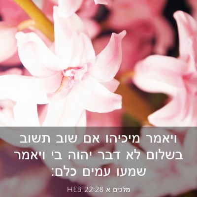 Picture 03 - מלכים א 22:28 HEB - ויאמר מיכיהו אם שוב תשוב - Bible Verse Picture