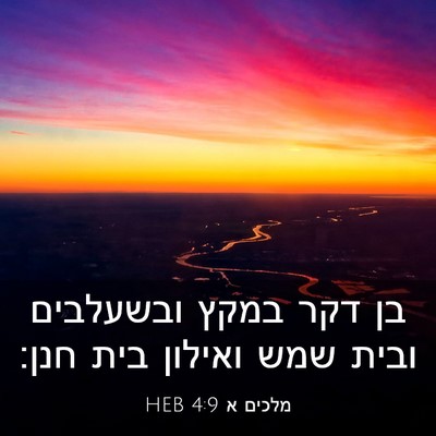 Picture 03 - מלכים א 4:9 HEB - בן דקר במקץ ובשעלבים ובית - Bible Verse Picture
