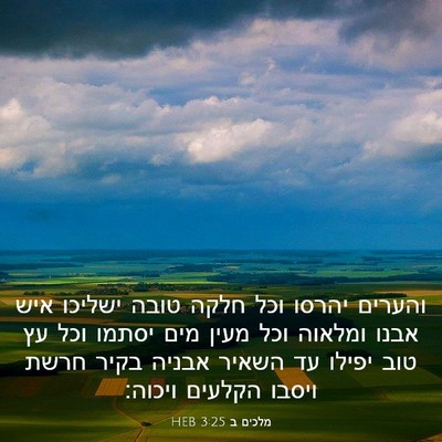 Picture 03 - מלכים ב 3:25 HEB - והערים יהרסו וכל חלקה טובה - Bible Verse Picture