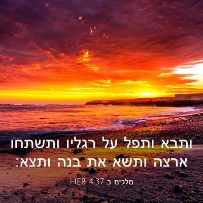 Picture 03 - מלכים ב 4:37 HEB - ותבא ותפל על רגליו ותשתחו - Bible Verse Picture