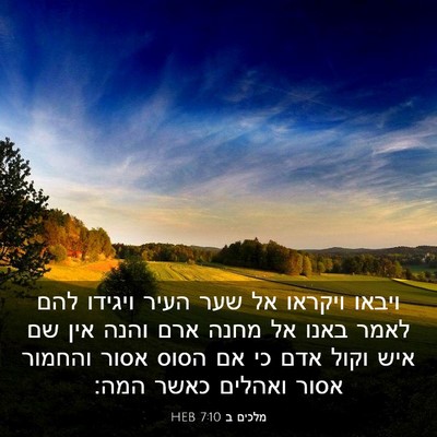Picture 03 - מלכים ב 7:10 HEB - ויבאו ויקראו אל שער העיר - Bible Verse Picture