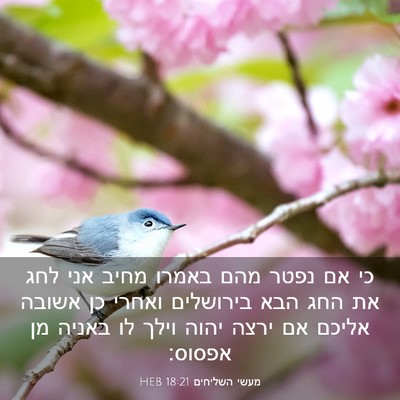 Picture 03 - מעשי השליחים 18:21 HEB - כי אם נפטר מהם באמרו מחיב - Bible Verse Picture