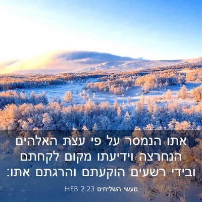 Picture 03 - מעשי השליחים 2:23 HEB - אתו הנמסר על פי עצת האלהים - Bible Verse Picture