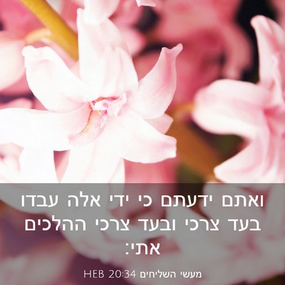 Picture 03 - מעשי השליחים 20:34 HEB - ואתם ידעתם כי ידי אלה עבדו - Bible Verse Picture