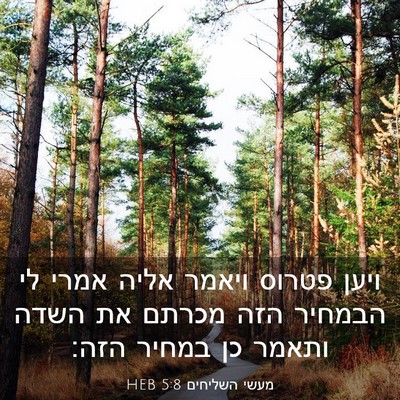 Picture 03 - מעשי השליחים 5:8 HEB - ויען פטרוס ויאמר אליה אמרי - Bible Verse Picture