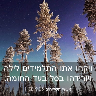 Picture 03 - מעשי השליחים 9:25 HEB - ויקחו אתו התלמידים לילה - Bible Verse Picture