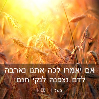 Picture 03 - משלי 1:11 HEB - אם יאמרו לכה אתנו נארבה לדם - Bible Verse Picture