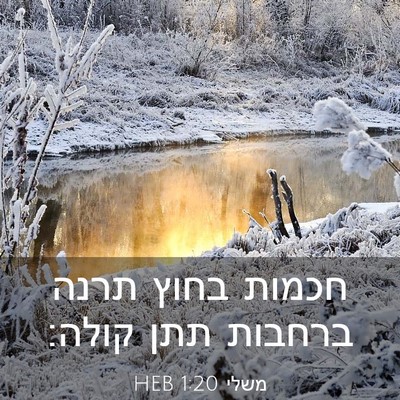 Picture 03 - משלי 1:20 HEB - חכמות בחוץ תרנה ברחבות תתן - Bible Verse Picture