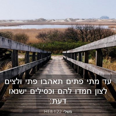 Picture 03 - משלי 1:22 HEB - עד מתי פתים תאהבו פתי ולצים - Bible Verse Picture