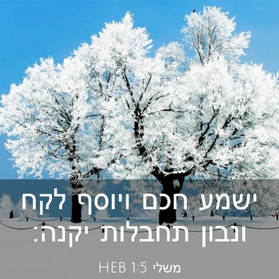 Picture 03 - משלי 1:5 HEB - ישמע חכם ויוסף לקח ונבון - Bible Verse Picture