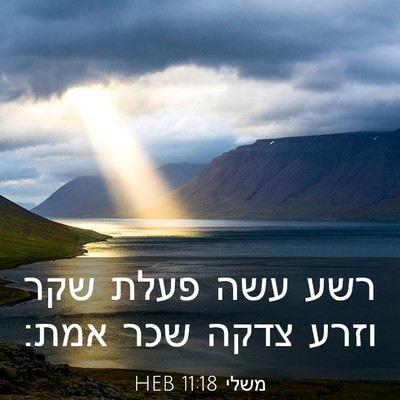 Picture 03 - משלי 11:18 HEB - רשע עשה פעלת שקר וזרע צדקה - Bible Verse Picture