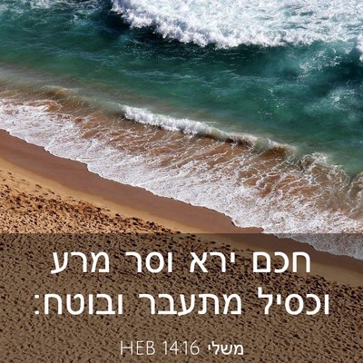 Picture 03 - משלי 14:16 HEB - חכם ירא וסר מרע וכסיל מתעבר - Bible Verse Picture