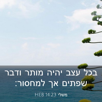 Picture 03 - משלי 14:23 HEB - בכל עצב יהיה מותר ודבר - Bible Verse Picture
