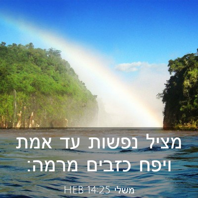 Picture 03 - משלי 14:25 HEB - מציל נפשות עד אמת ויפח - Bible Verse Picture