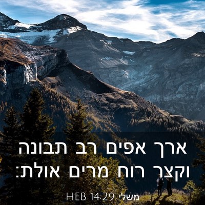 Picture 03 - משלי 14:29 HEB - ארך אפים רב תבונה וקצר רוח - Bible Verse Picture
