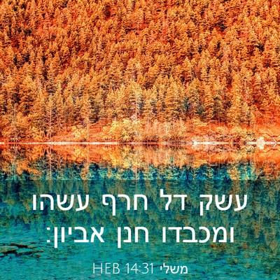 Picture 03 - משלי 14:31 HEB - עשק דל חרף עשהו ומכבדו חנן - Bible Verse Picture