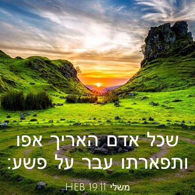 Picture 03 - משלי 19:11 HEB - שכל אדם האריך אפו ותפארתו - Bible Verse Picture
