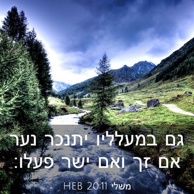 Picture 03 - משלי 20:11 HEB - גם במעלליו יתנכר נער אם זך - Bible Verse Picture