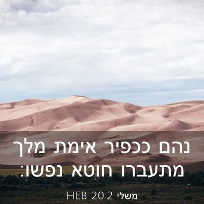 Picture 03 - משלי 20:2 HEB - נהם ככפיר אימת מלך מתעברו - Bible Verse Picture