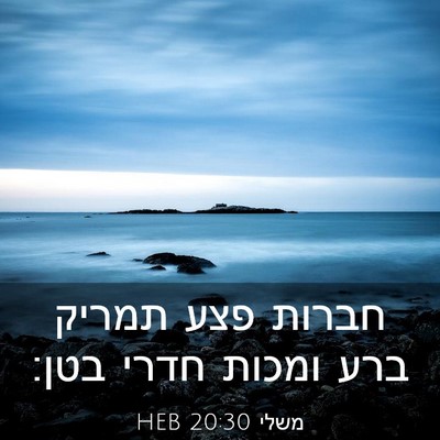 Picture 03 - משלי 20:30 HEB - חברות פצע תמריק ברע ומכות - Bible Verse Picture