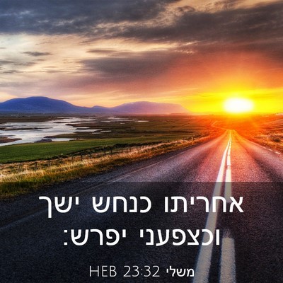 Picture 03 - משלי 23:32 HEB - אחריתו כנחש ישך וכצפעני - Bible Verse Picture