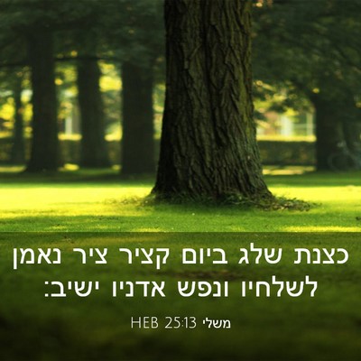 Picture 03 - משלי 25:13 HEB - כצנת שלג ביום קציר ציר נאמן - Bible Verse Picture