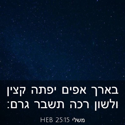 Picture 03 - משלי 25:15 HEB - בארך אפים יפתה קצין ולשון - Bible Verse Picture