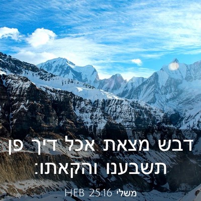 Picture 03 - משלי 25:16 HEB - דבש מצאת אכל דיך פן תשבענו - Bible Verse Picture