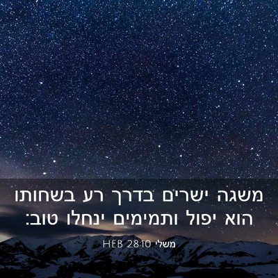 Picture 03 - משלי 28:10 HEB - משגה ישרים בדרך רע בשחותו - Bible Verse Picture
