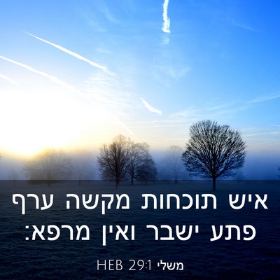 Picture 03 - משלי 29:1 HEB - איש תוכחות מקשה ערף פתע - Bible Verse Picture