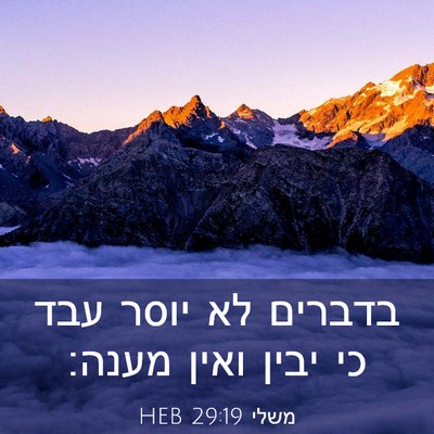 Picture 03 - משלי 29:19 HEB - בדברים לא יוסר עבד כי יבין - Bible Verse Picture