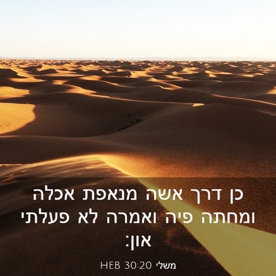 Picture 03 - משלי 30:20 HEB - כן דרך אשה מנאפת אכלה ומחתה - Bible Verse Picture