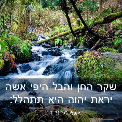 Picture 03 - משלי 31:30 HEB - שקר החן והבל היפי אשה יראת - Bible Verse Picture