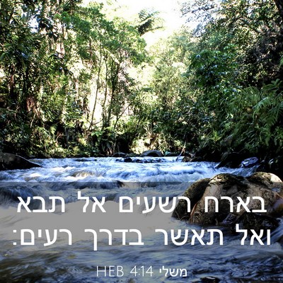 Picture 03 - משלי 4:14 HEB - בארח רשעים אל תבא ואל תאשר - Bible Verse Picture