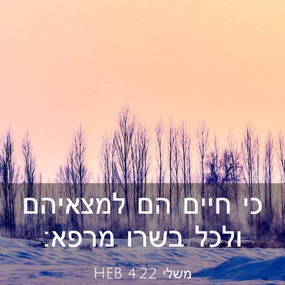 Picture 03 - משלי 4:22 HEB - כי חיים הם למצאיהם ולכל - Bible Verse Picture