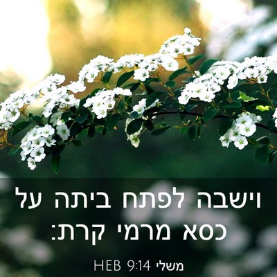 Picture 03 - משלי 9:14 HEB - וישבה לפתח ביתה על כסא מרמי - Bible Verse Picture
