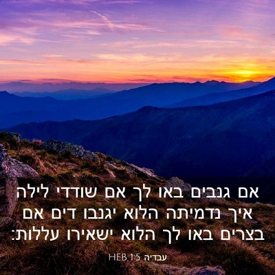 Picture 03 - עבדיה 1:5 HEB - אם גנבים באו לך אם שודדי - Bible Verse Picture