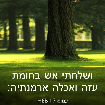 Picture 03 - עמוס 1:7 HEB - ושלחתי אש בחומת עזה ואכלה - Bible Verse Picture
