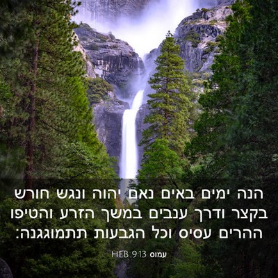 Picture 03 - עמוס 9:13 HEB - הנה ימים באים נאם יהוה ונגש - Bible Verse Picture